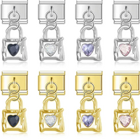 The Lock with Gemstone Dangle Charm in Silver & Gold
