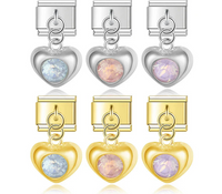 Crystal Puffed Heart Dangle Charms in Silver & Gold
