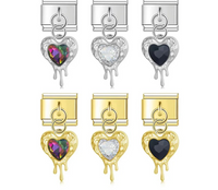 melted heart charms with gemstone silver&gold