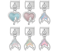 Mermaid Tail Heart Italian Charm – Iridescent 9mm Bracelet Links in 6 Colours