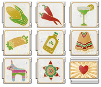 Mexican Fiesta Italian Charms — Corn, Chilli, Margarita, Burrito, Tequila & Piñata Links