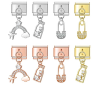 Rainbow, Safety Pin & Wine Bottle CZ Dangle Italian Charms