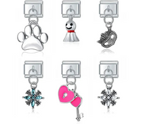 Pink Heart, Key, Flower & Mask Silver Dangle Italian Charms — Paw, Snowflake & Heart Key Links