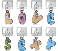 Playful Monster Alphabet Dangle Italian Charms A–Z — Colourful Kawaii Monster Letter Dangle Links