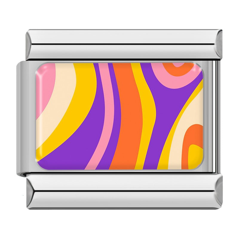 Purple and orange retro wave swirl Italian charm bracelet charm, by Charmtastic