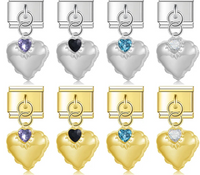 Crystal Heart Dangle Charms in Silver & Gold