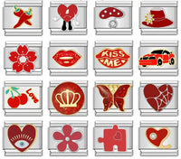Red-Themed Italian Charms — Chilli, Kiss Me, Red Hat, Lips, Crown & More