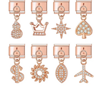 The Shiny Rose Gold Flower, Bowknot, Crown & Moon Dangle Charm