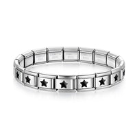 Silver Italian Charm Bracelet with Black Designs — Engraved Black Pattern Links