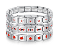 Silver & Red Italian Charm Bracelet — Star, Evil Eye & Circle Enamel Design