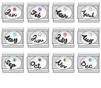 Sparkling Birthstone & Birth Month Cursive Italian Charms — Jan–Dec CZ Stone Oval Links
