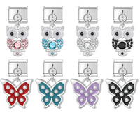Crystal Owl & Enamel Butterfly Dangle Charms