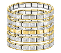 Silver & Gold Italian Charm Bracelet — Butterfly, Heart, Star & Flower Designs