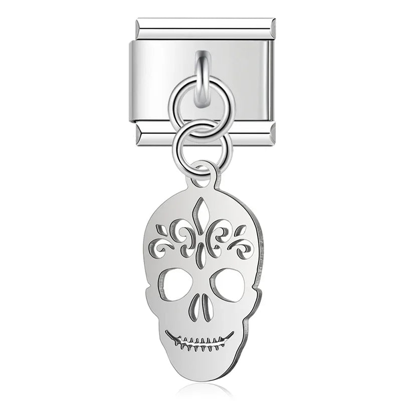 Sugar skull silver cutout Italian charm, by Charmtastic