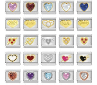 Romantic Heart & Love Italian Charms — Crystal, Engraved, Gold, Silver & Rose Gold Links