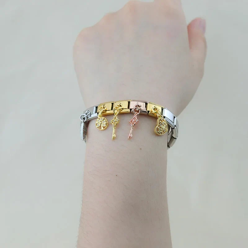 CZ dangle Italian charm close-up — 9mm bracelet, by Charmtastic