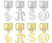 Trendy Symbol Dangle Italian Charms — OK Hand, Pi, Dollar & At Sign Silver & Gold Dangle Links
