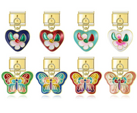 The Vibrant Enamel Butterfly & Floral Heart Dangle Charm in Gold