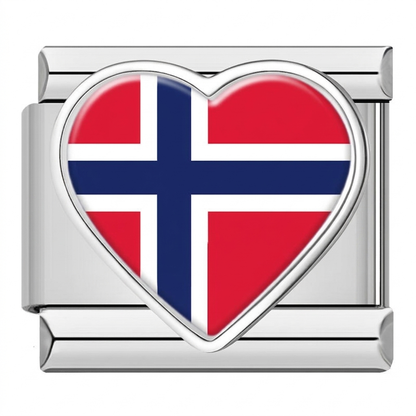 Global Love Heart Italian Charms — World Country Heart Flag 9mm Bracelet Links