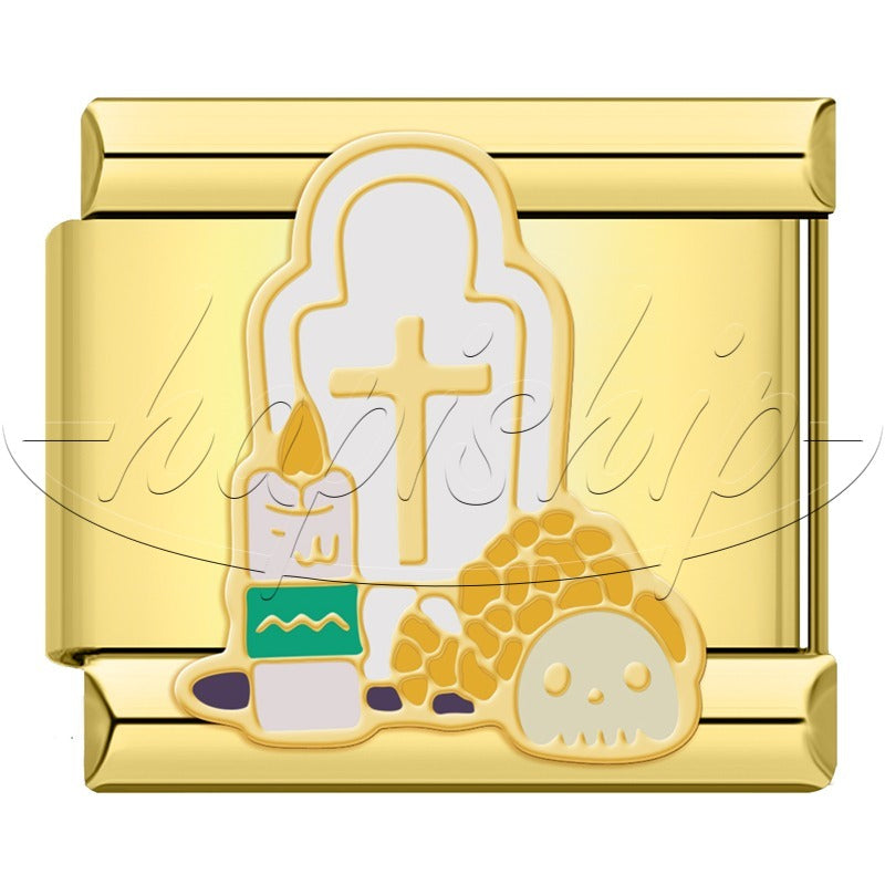 Golden Hrart Cat Flower Skull  DJ1826-A