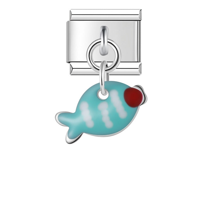 Colorful Fish Dangle Charm in Silver & Gold