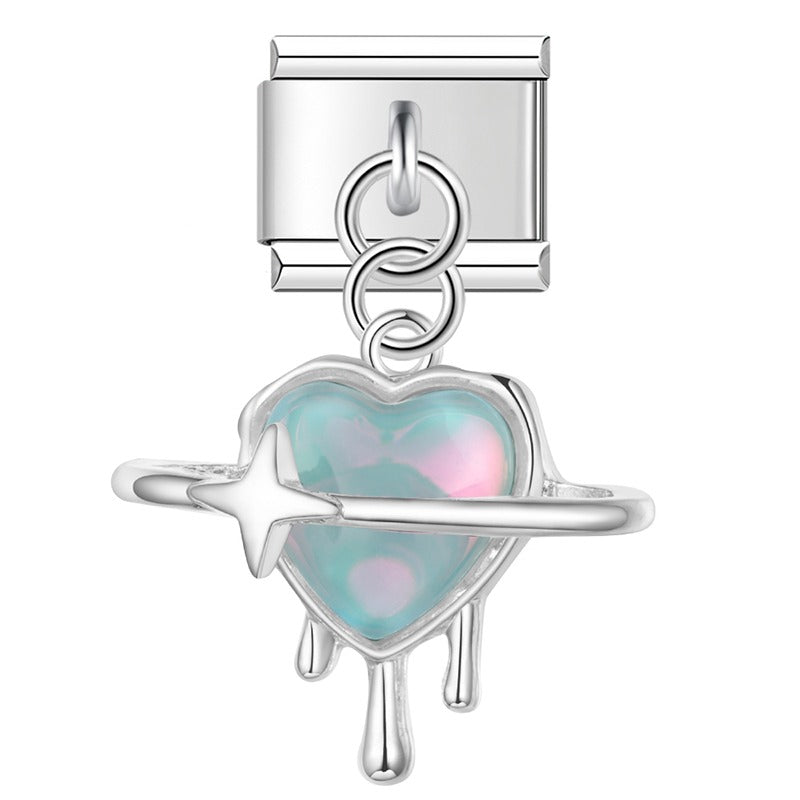 blue themed Sun Planet Heart charms silver&gold