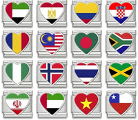 Global Love Heart Italian Charms — World Country Heart Flag 9mm Bracelet Links
