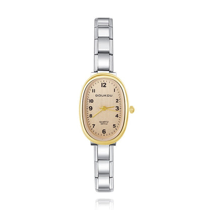 Vintage Oval Two-Tone Watch — Gold & Silver Mix Italian Charm Watch Bracelet