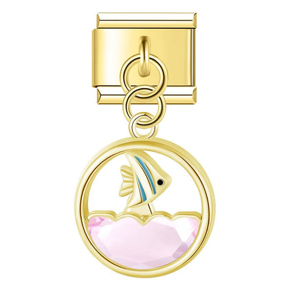 The Crystal Wave & Sea Life Dangle Charm in Silver & Gold