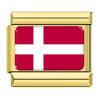 World Nations Flag Italian Charms — Gold Border Country Flag Bracelet Links