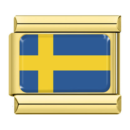 World Nations Flag Italian Charms — Gold Border Country Flag Bracelet Links