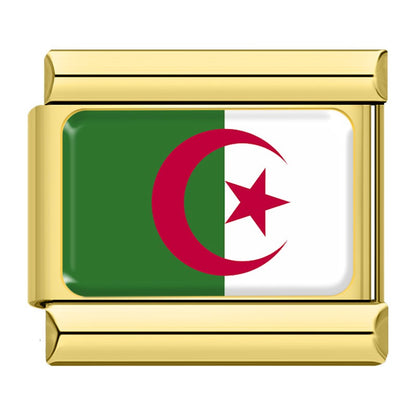 World Nations Flag Italian Charms — Gold Border Country Flag Bracelet Links