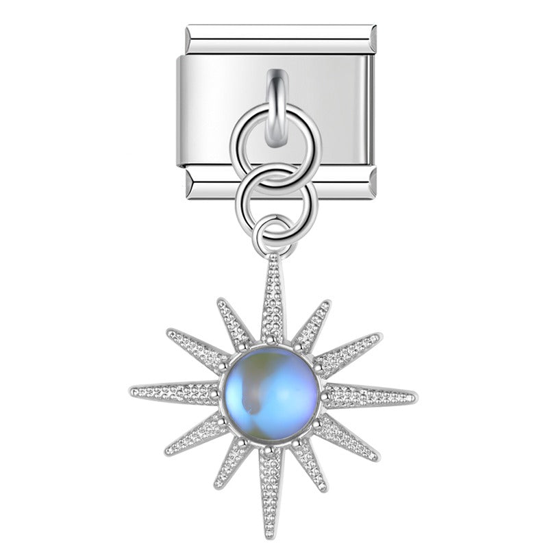 blue themed Sun Planet Heart charms silver&gold