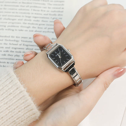 Vintage Black Rectangle Customisable Italian Charm Watch — Dark Dial Watch Bracelet