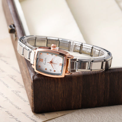 Vintage Two-Tone Rose Gold Soft Rectangle Watch — Warm Retro Italian Charm Watch Bracelet