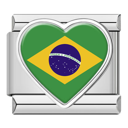 Heart National Flag Italian Charms in Silver — Silver Heart Country Flag 9mm Bracelet Links