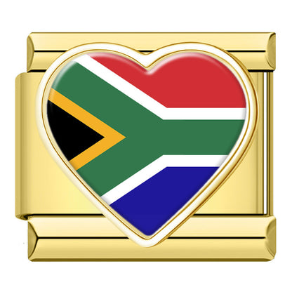 Golden Heart National Flag Italian Charms — Gold Heart Country Flag 9mm Bracelet Links
