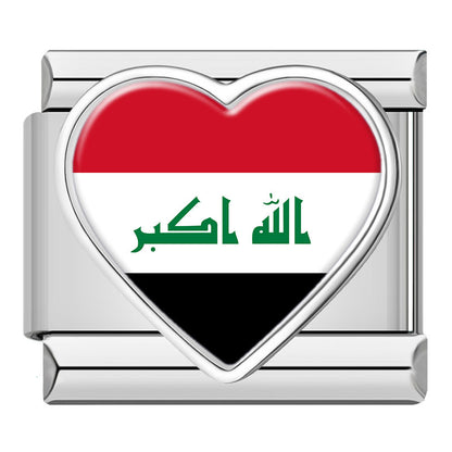 Heart National Flag Italian Charms in Silver — Silver Heart Country Flag 9mm Bracelet Links