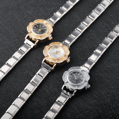 Flower Shaped Watch with Textured Edge — Floral Italian Charm Watch Bracelet