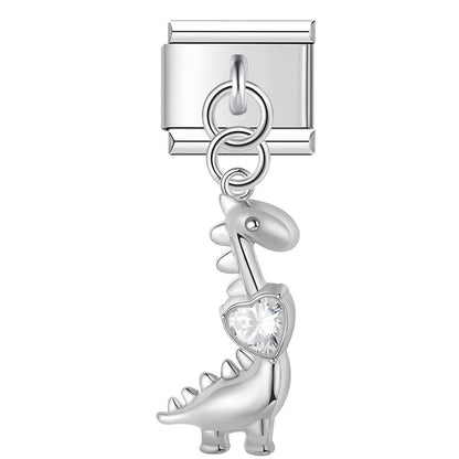 Cute Dinosaur Dangle Italian Charms — Silver & Gold Kawaii Dinosaur Dangle Links