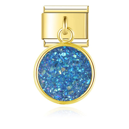The Round Shiny Sparkling Druzy Dangle Charm in Gold