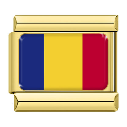 World Nations Flag Italian Charms — Gold Border Country Flag Bracelet Links