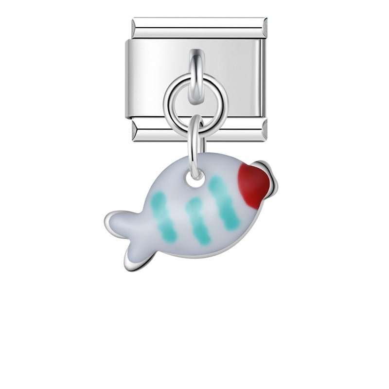 Colorful Fish Dangle Charm in Silver & Gold