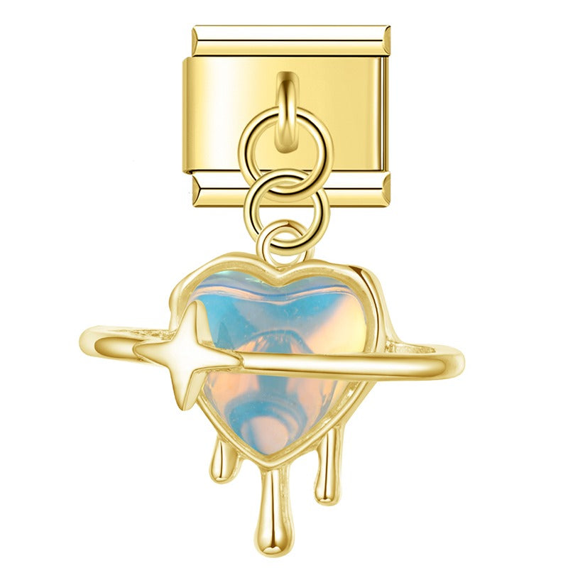 blue themed Sun Planet Heart charms silver&gold