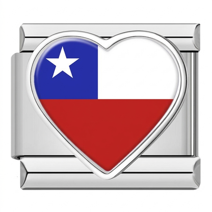 Global Love Heart Italian Charms — World Country Heart Flag 9mm Bracelet Links