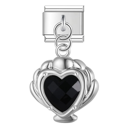 Mermaid’s Treasure Shell & Opalescent Heart Dangle Italian Charms — Ocean Pearl & Shell Dangle Links