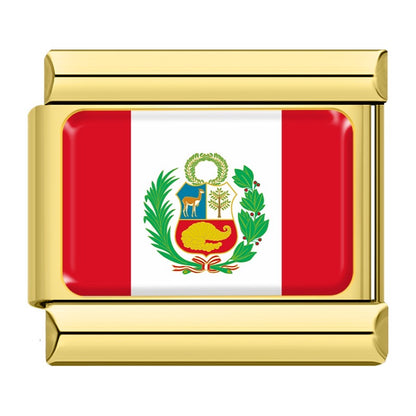 Peru flag Italian charm for a 9mm charm bracelet in stainless steel, by Charmtastic