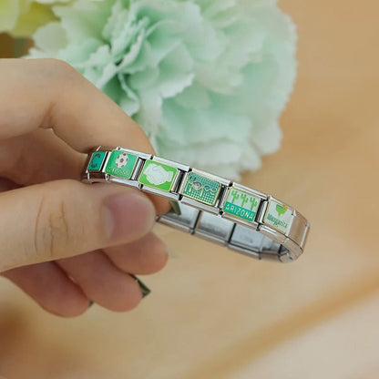 Green Italian Charms — Eye, Star, Heart & Nature Enamel Bracelet Links