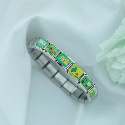 Green Italian Charms — Eye, Star, Heart & Nature Enamel Bracelet Links