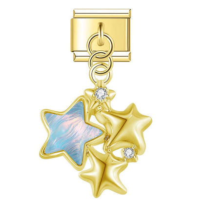 Iridescent Butterfly, Moon & Shimmering Star Trio Dangle Italian Charms — Aurora Celestial Dangle Links